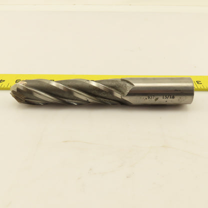 15/16"Spiral End Mill Drill Bit 4 Flute 90° Drill Point HSS 6-3/8" OAL
