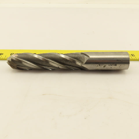 15/16"Spiral End Mill Drill Bit 4 Flute 90° Drill Point HSS 6-3/8" OAL