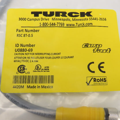 Turck RSC 8T-0.5 8 Pin Male Minifast Single Ended Cord Flying Lead 60VAC 75VDC