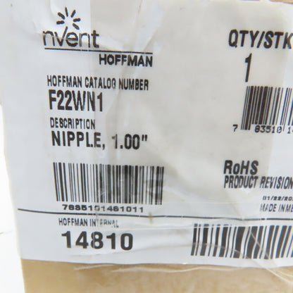 Hoffman F22WN1 Feed Trough Wireway 2-1/2" x 2-1/2" x 1" Gray Nipple