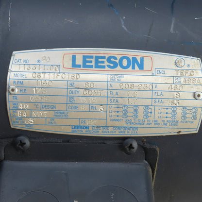 Leeson 113311.00 1/3HP AC Electric Motor 1140RPM 208-230/460V 3PH C56C Frame