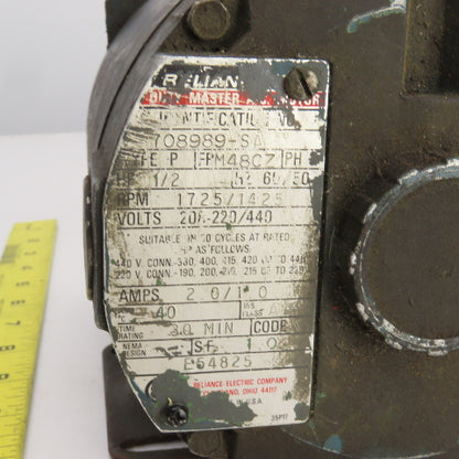 Reliance 708989-SA 1/2HP AC Electric Motor 1725RPM 208-230/460V 3PH M48CZ Frame