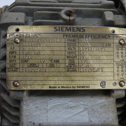 Siemens 1LA01444SB21 1HP AC Motor 1720RPM 230/460V 143T Frame W/Brake 230/460