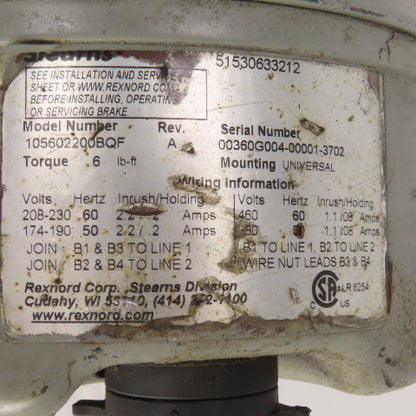 Siemens 1LA01444SB21 1HP AC Motor 1720RPM 230/460V 143T Frame W/Brake 230/460
