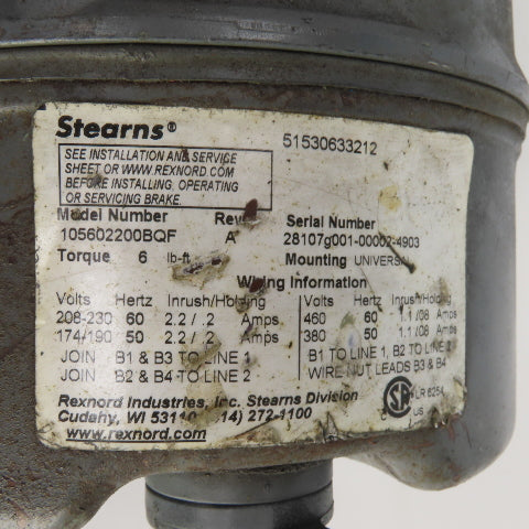 Siemens 1LA01444BR21 1HP AC Motor 1720RPM 460V 143TZ Frame W/Brake 230/460 6LB