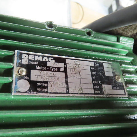 Demag BK 71A-6 16/8 K6 Micro Speed Gearbox Unit 1 HP 230/460V126RPM Out