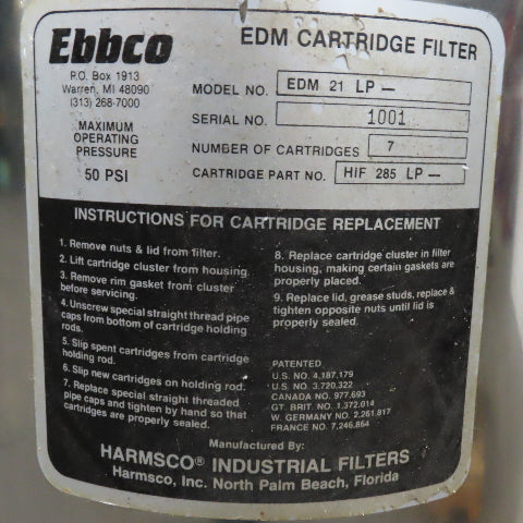 Ebbco EDM21LP Stainless Steel EDM 7 Cartridge Cluster Filter Housing 50 PSI