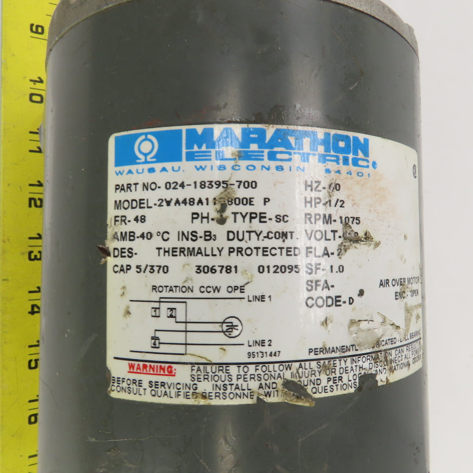 Marathon 024-18395-700 1/2HP AC York Fan Motor 1075RPM 460V 1PH 1-2A 48 Frame
