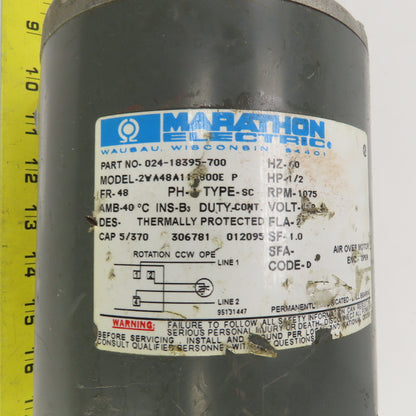 Marathon 024-18395-700 1/2HP AC York Fan Motor 1075RPM 460V 1PH 1-2A 48 Frame
