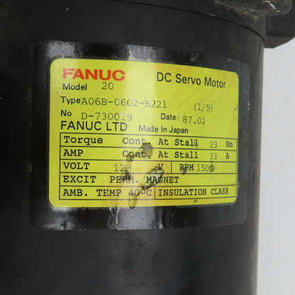 Gettys Fanuc A06B-0602-B221 Model 20 DC Servo Motor 1500RPM 128V 33A