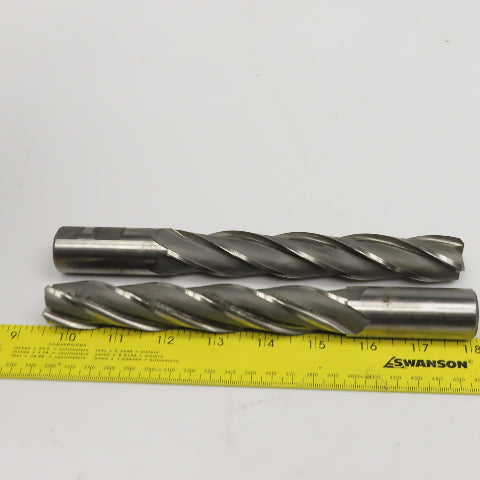 Hertel .9650" Diam 4 Flute Spiral End Mill HSS 1" Weldon 6" LOC Lot Of 2