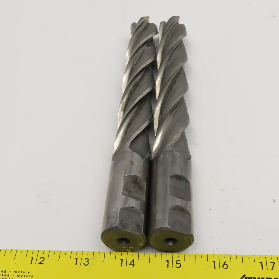 Hertel .9650" Diam 4 Flute Spiral End Mill HSS 1" Weldon 6" LOC Lot Of 2