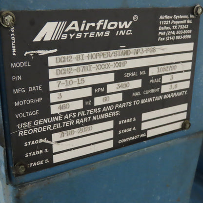 Airflow DCH2 3Hp 460V 3450RPM 1200CFM Collector W/ Fire Suppression Package