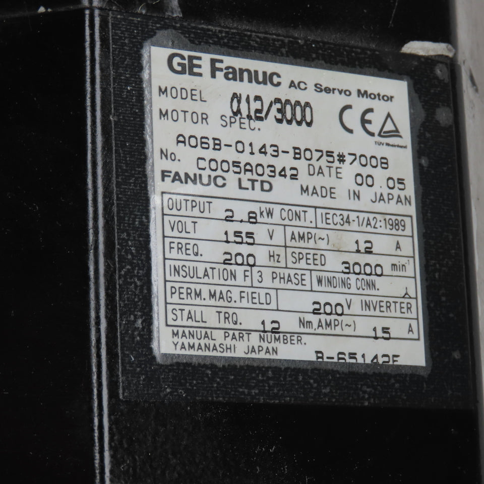 Fanuc A06B-0143-B075#7008 2.8KW Servo Motor 3000RPM 155VACV 3PH W/Encoder