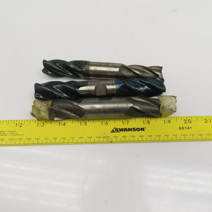 Double Ended End Mill 4 Flute Spiral 13/16", 7/8", 1" Lot Of 3