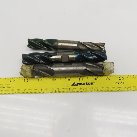 Double Ended End Mill 4 Flute Spiral 13/16", 7/8", 1" Lot Of 3