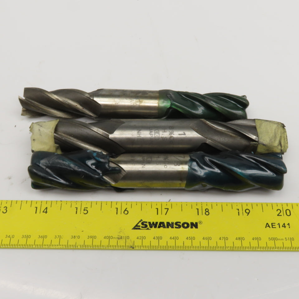 Double Ended End Mill 4 Flute Spiral 13/16", 7/8", 1" Lot Of 3
