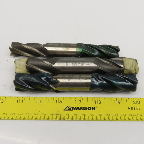 Double Ended End Mill 4 Flute Spiral 13/16", 7/8", 1" Lot Of 3