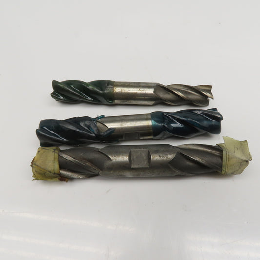 Double Ended End Mill 4 Flute Spiral 13/16", 7/8", 1" Lot Of 3