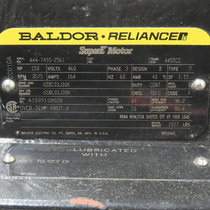 Baldor A44-7490-2561 150Hp 3575RPM 3Ph 460V 445TCZ AC Super E Motor