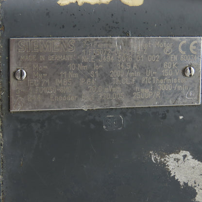 Siemens 1FT5072-0AC01-2-Z 10Nm 2000RPM 3Ph 150V AC 3Ph Permanent Magnet Motor