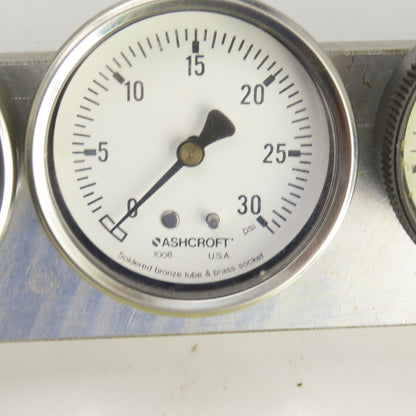 Ashcroft 0-30 PSI Block Mounted  4 Gauge Pressure Monitor Assy.