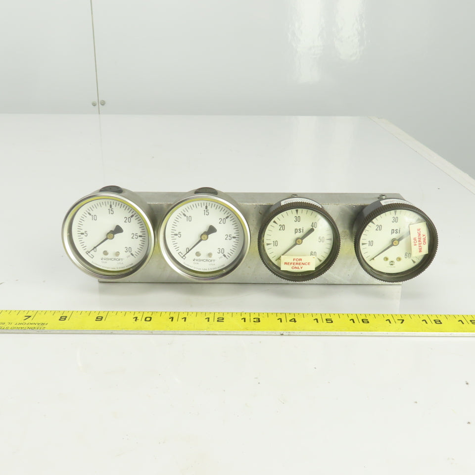 Ashcroft 0-30 PSI Block Mounted  4 Gauge Pressure Monitor Assy.