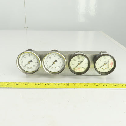 Ashcroft 0-30 PSI Block Mounted  4 Gauge Pressure Monitor Assy.