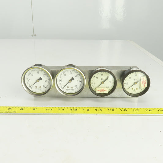 Ashcroft 0-30 PSI Block Mounted  4 Gauge Pressure Monitor Assy.