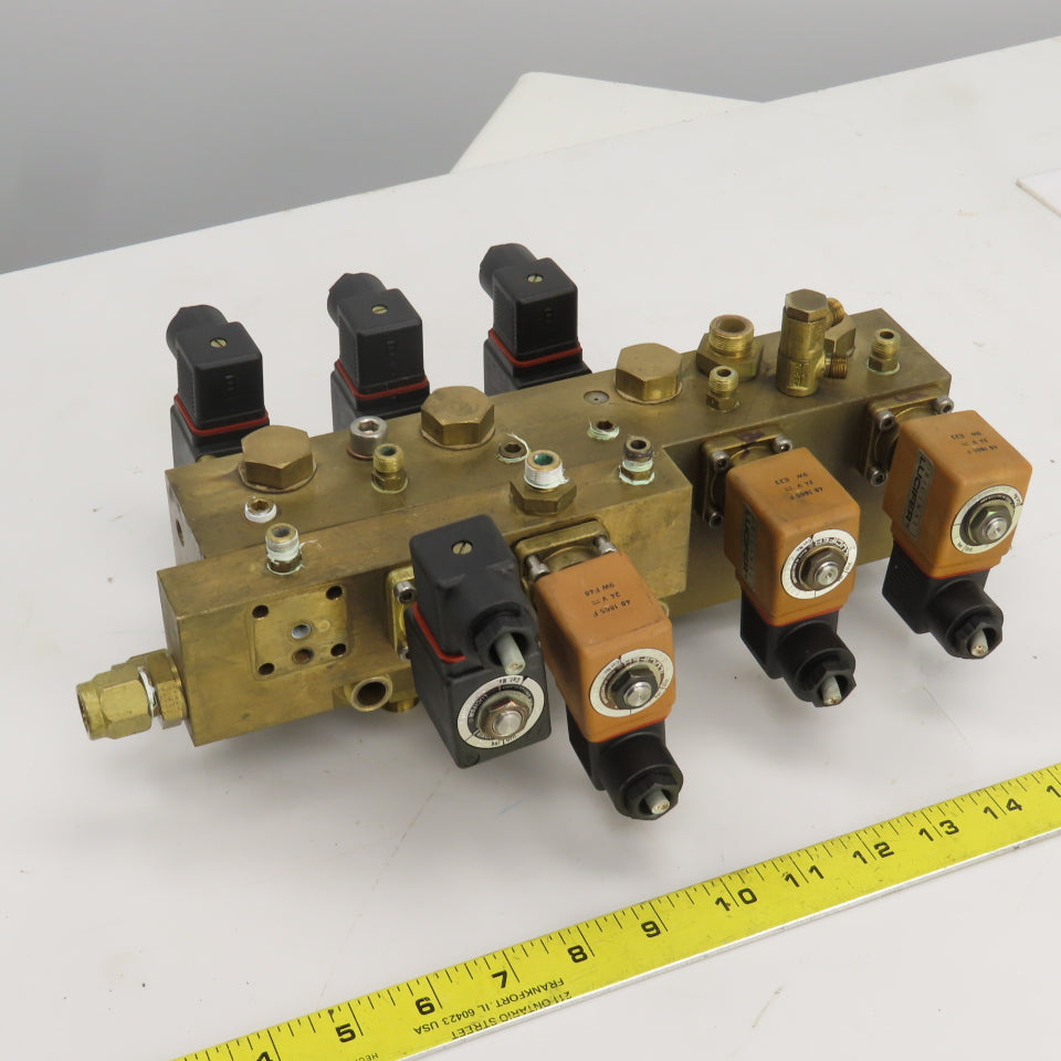 Lucifer 8 Way Solenoid Controlled Distributor Brass Valve Manifold 24VDC Coil