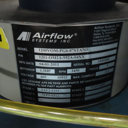 Air Flow 1200VOM-PG6-8" 1200 CFM Oil Mist Cabinet Collection System 480V 3Ph