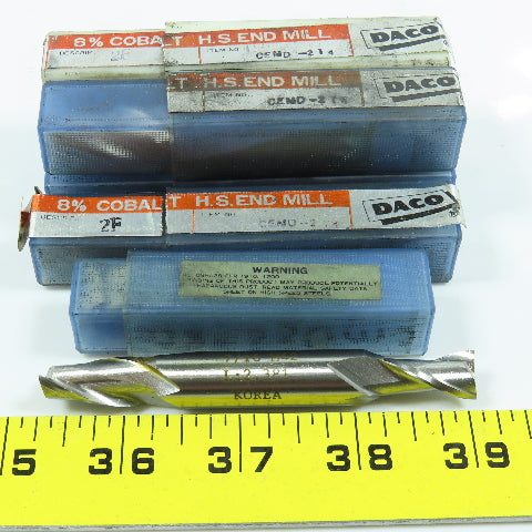 Daco CEMD-214 7/16" Cobalt Square End Mill Double End 2F 1/2" Dia Shank Lot of 6