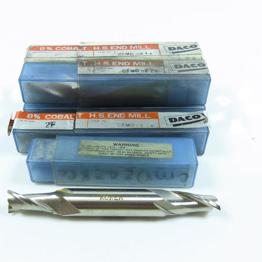 Daco CEMD-214 7/16" Cobalt Square End Mill Double End 2F 1/2" Dia Shank Lot of 6
