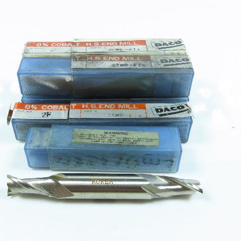Daco CEMD-214 7/16" Cobalt Square End Mill Double End 2F 1/2" Dia Shank Lot of 6