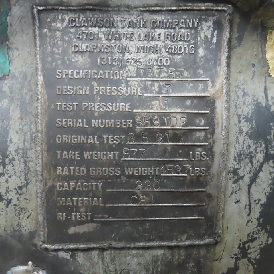 Clawson Tank Co. 330 Gallon Pneumatic Vacuum Coolant Cleanup Storage Tank