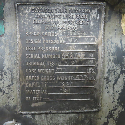 Clawson Tank Co. 330 Gallon Pneumatic Vacuum Coolant Cleanup Storage Tank