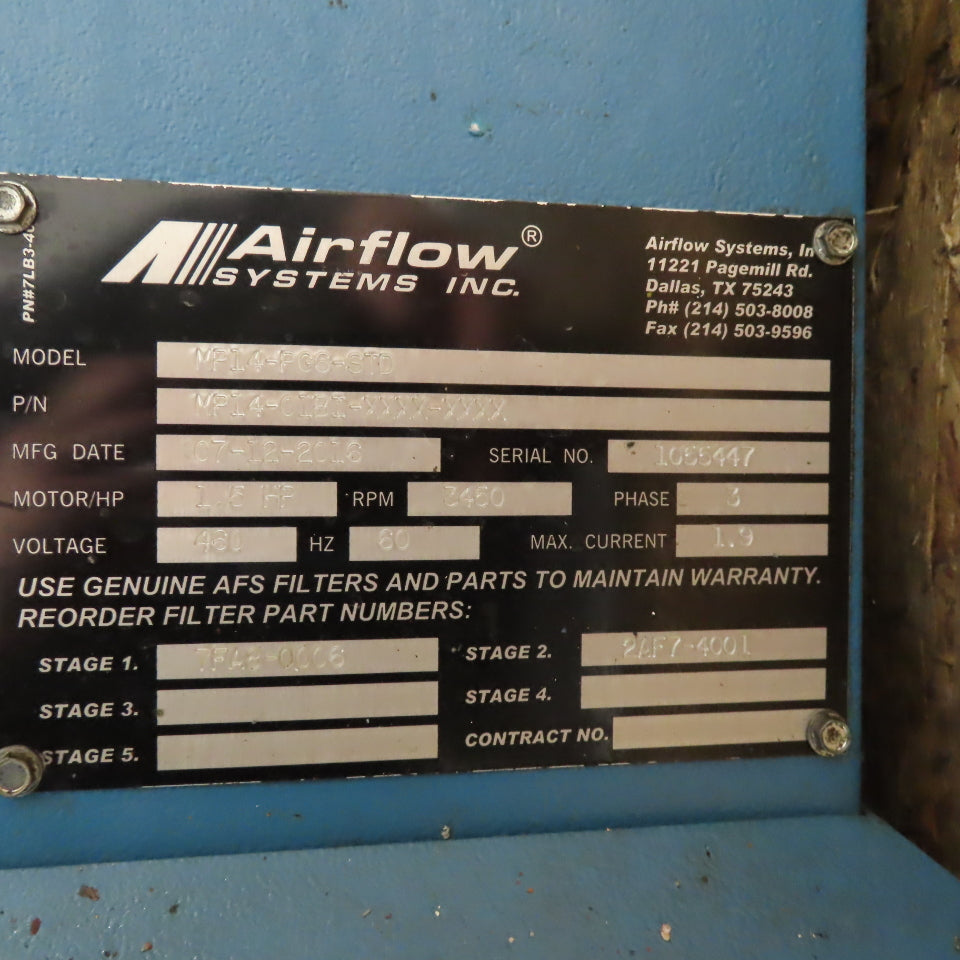 Airflow Systems MP14-PG6-STD Oil Mist Pac Filter Unit 3/4Hp 3Ph 208-220/480V