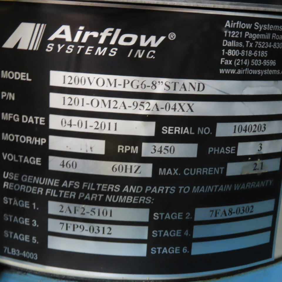 Airflow 1200 VOM-PG6-8" 1200 CFM Cabinet Mist Collector 1.5Hp 208-230/460V 3Ph
