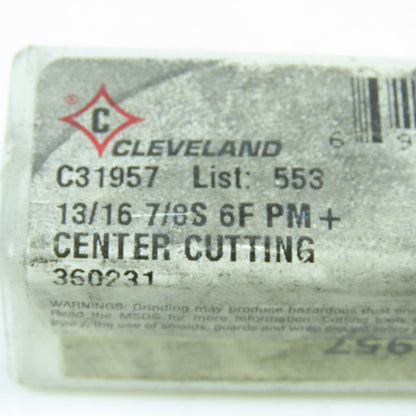 Cleveland C31957 13/16" 4 Flute Spiral Square End Mill HSS 7/8" Weldon 2" LOC