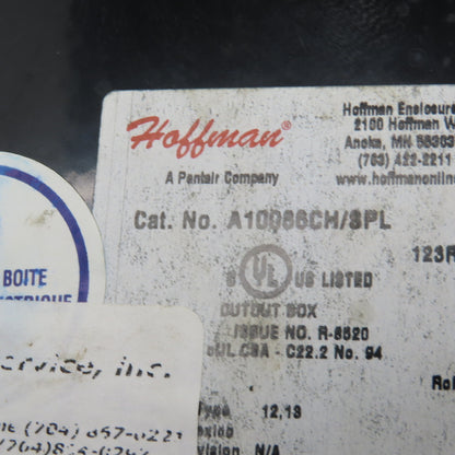 Hoffman A10086CH/SPL 10" H x 8" W x 6" D Electrical Enclosure W/Backplate Lot/2