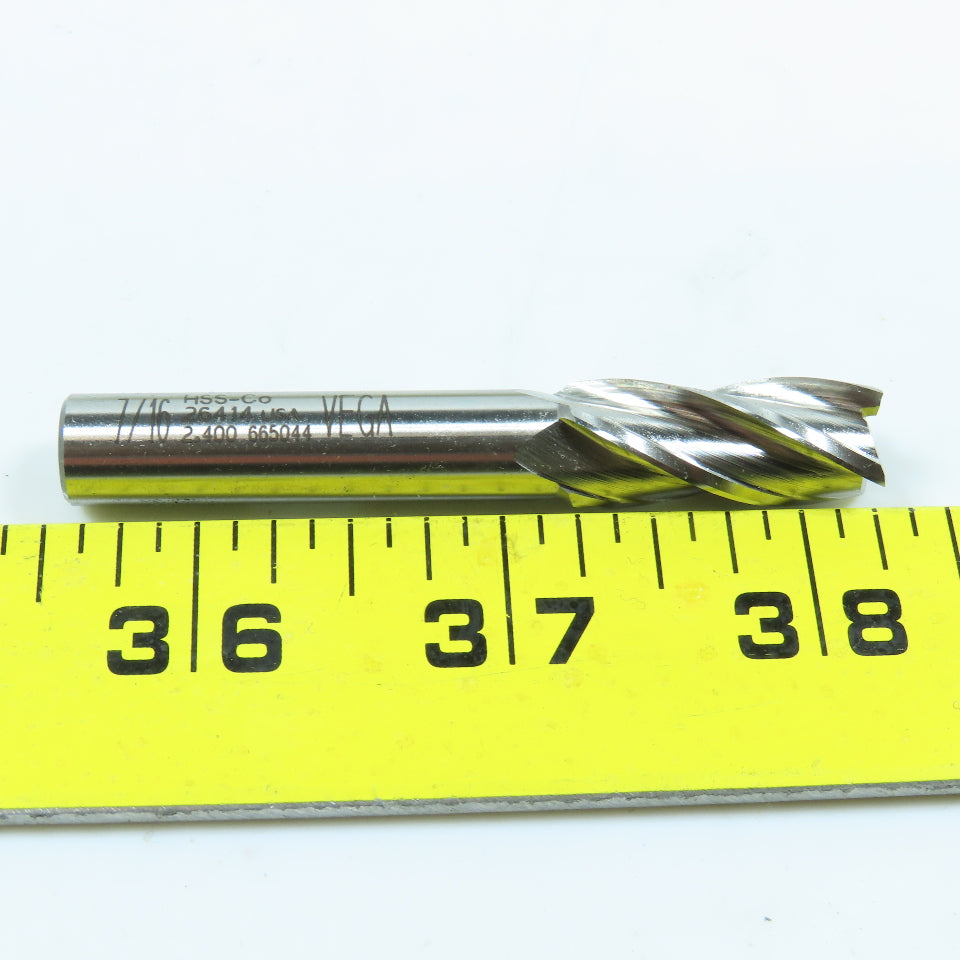 7/16" 4 Flute Spiral Square End Mill HSS 3/8" Weldon 2"LOC 2-11/16"OAL USA Lot/2