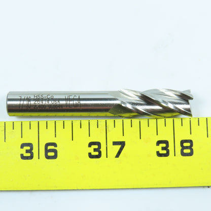 7/16" 4 Flute Spiral Square End Mill HSS 3/8" Weldon 2"LOC 2-11/16"OAL USA Lot/2