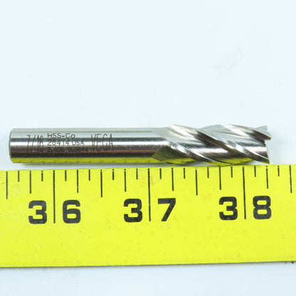 7/16" 4 Flute Spiral Square End Mill HSS 3/8" Weldon 2"LOC 2-11/16"OAL USA Lot/2