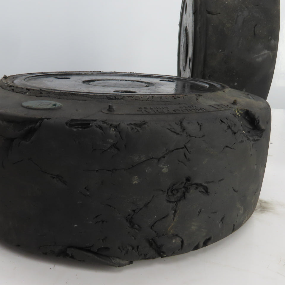 Caterpillar Model 2EC30 6 x 6 x 10-1/2 Solid Press On Tire & Wheel Lot Of 2