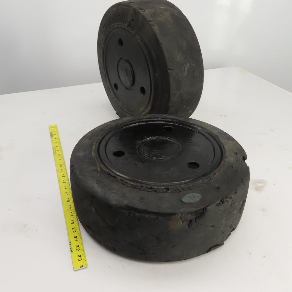 Caterpillar Model 2EC30 6 x 6 x 10-1/2 Solid Press On Tire & Wheel Lot Of 2