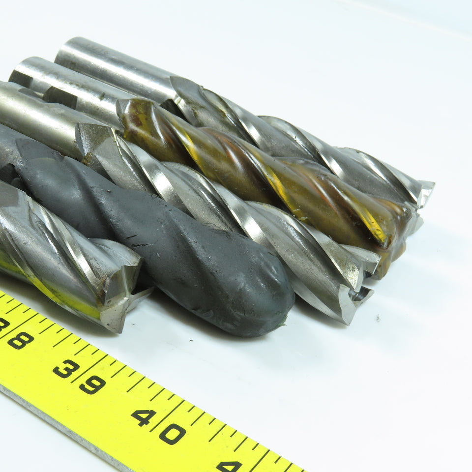 Misc. HSS Square End Mill 4 Flute 1" Dia Shank Various Dia. Lot of 5
