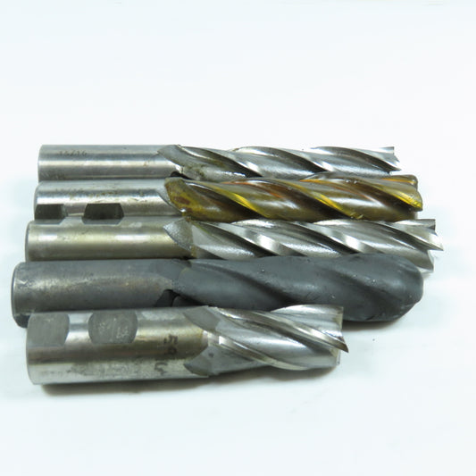 Misc. HSS Square End Mill 4 Flute 1" Dia Shank Various Dia. Lot of 5