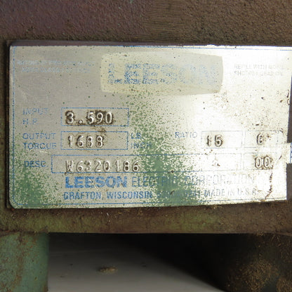 Leeson W6320186 Iron Man 15:1 Ratio Gear Box W/Thru Shaft 3.590HP 1688 LB Torque