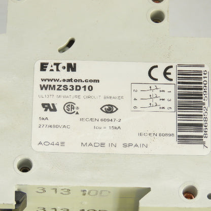 Eaton WMZS3D10 Mini Circuit Breaker 277/480VAC 10A 3 Pole Lot Of 4
