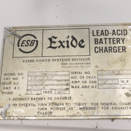 Exide NPC 24-3-550L 149 154 321 PVT Transformer 240/480V 48VDC Battery Charger